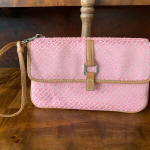 Talbots Pink Woven Wristlet with Tan Trim